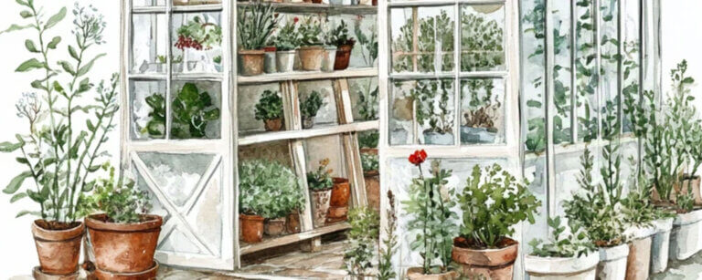 Gewächshaus Reiden | Aquarellbild Gewächshaus