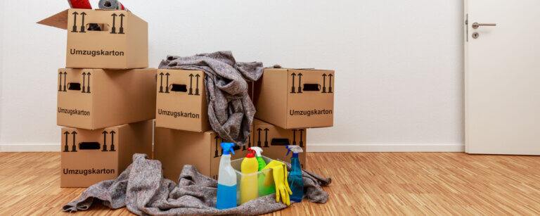 Räumung nach einem Umzug in Birsfelden | Gut gepackte Umzugskartons und bereitgestellte Reinigungsmittel sind die Basis für eine stressfreie Wohnungsübergabe – mit professioneller Unterstützung gelingt der Übergang in die neue Wohnung reibungslos